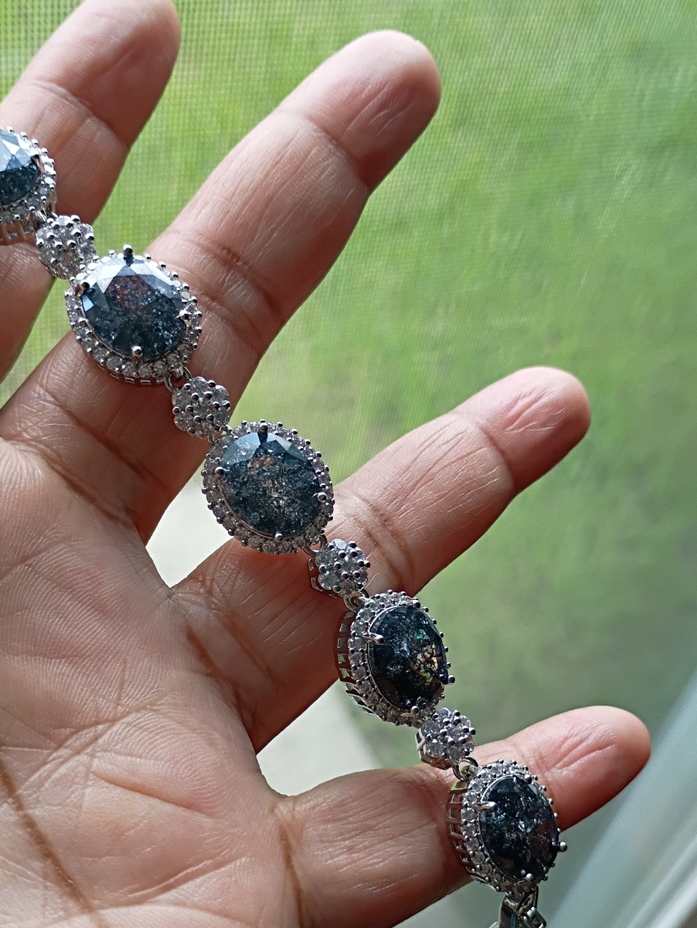 New Sparkling Graphite Oval Crystal Tennis Bracelet - - Picture 6 of 6